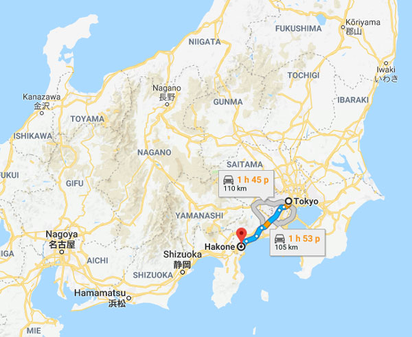 Bản đồ từ Tokyo đến Hakone